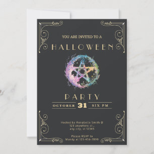 Svart tavla Svart & Guld Pastell Pentagram Hallowe Inbjudningar