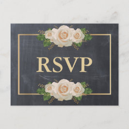 Svart tavla Vit Ros Guld Ram RSVP Måltid Inbjudan Vykort