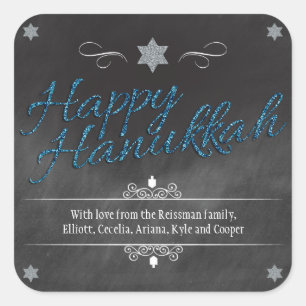 Svart tavlaFaux BlueGlitter Hanukkah Fyrkantigt Klistermärke