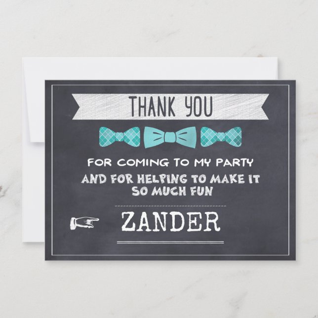 Svart tavlapilbåge, lite mantackkort tack kort (Framsida)