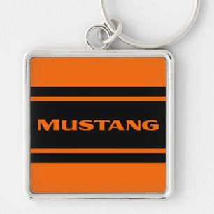 Svart tävlings- randMustang Keychain för orange Fyrkantig Silverfärgad Nyckelring