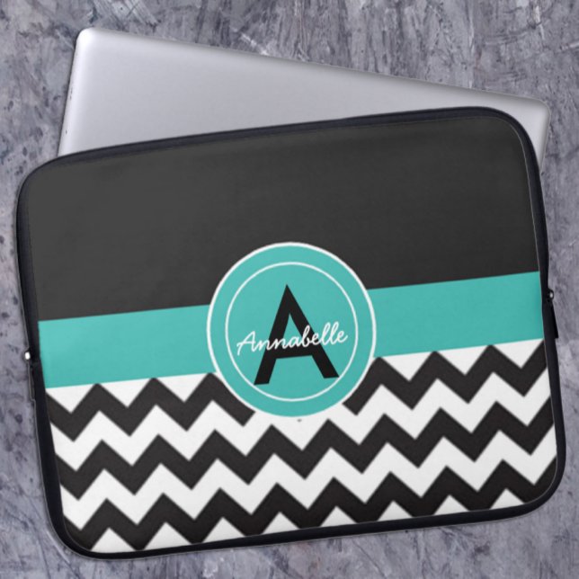 Svart Teal Chevron Laptop Sleeve (Skapare uppladdad)