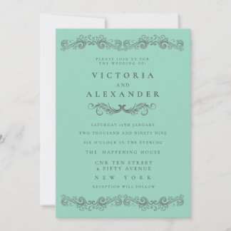 Svart Teal Flourish Elegant Bröllop När Som Helst Inbjudningar