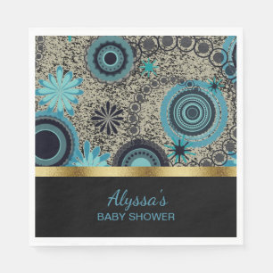 Svart Teal Guld Personlig Baby Shower Servett