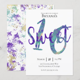 Svart Teal Lila Guld Sweet 16 Födelsedagsfest Inbjudningar
