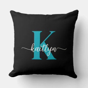 Svart Teal-monogram Kudde