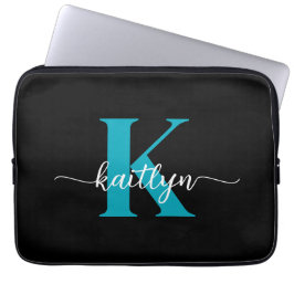 Svart Teal-monogram Laptop Fodral