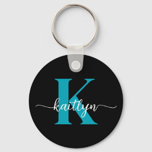 Svart Teal-monogram Nyckelring