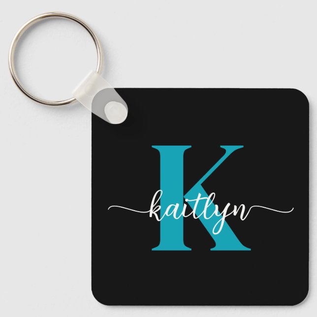Svart Teal-monogram Nyckelring (Framsida)