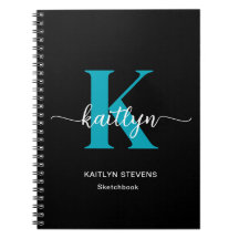 Svart Teal Monogram Skissbok