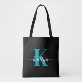 Svart Teal-monogram Tygkasse