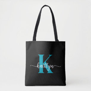 Svart Teal-monogram Tygkasse