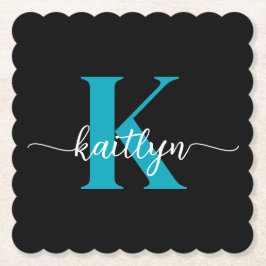 Svart Teal-monogram Underlägg Papper