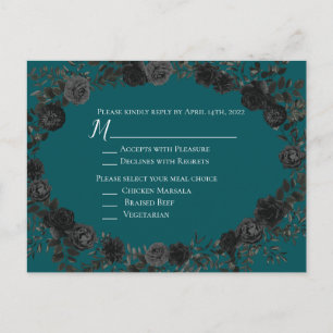Svart Teal Ros Gothic Elegant Bröllop Vykort