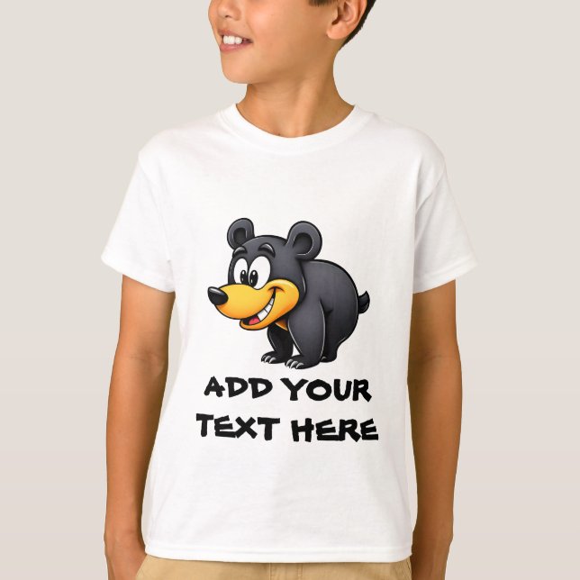 Svart tecknad Bear T Shirt (Framsida)