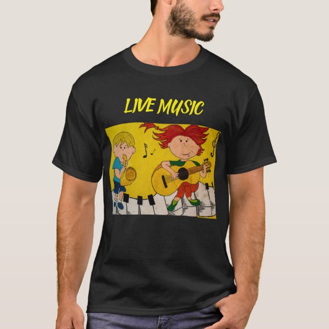 Svart tecknad för musik t shirt (Framsida)