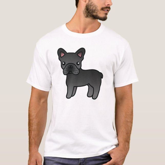 Svart tecknad fransk bulldogg tee (Framsida)