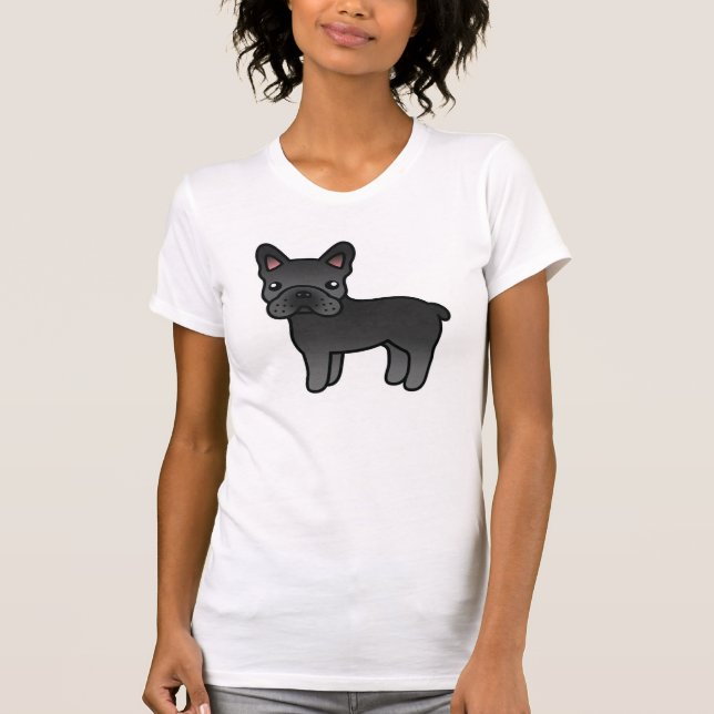 Svart tecknad fransk bulldogg tee shirt (Framsida)