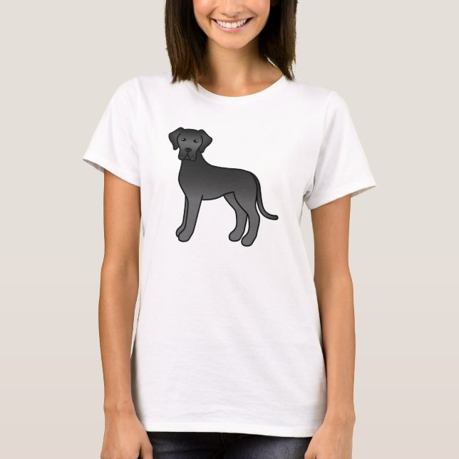 Svart Tecknad Grand Danois Hund Tee (Framsida)