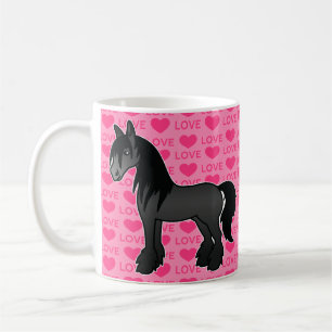 Svart Tecknad Gypsy Vanner Shire Clydesdale Kärlek Kaffemugg