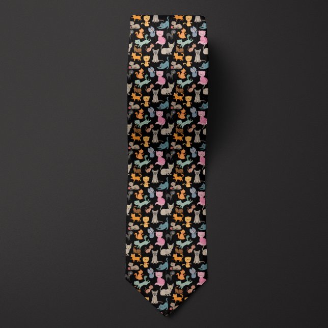 Svart Tecknad - katter Slips (Skapare uppladdad)