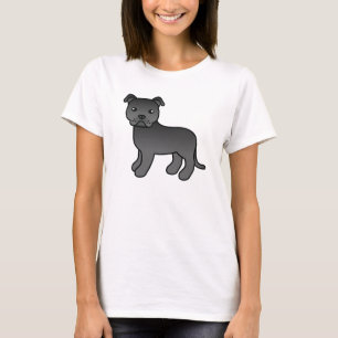 Svart Tecknad Staffordshire Bullterrier T Shirt