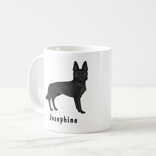 Svart Teckning Av Tysk Shepherd Hund Med Anpassat  Kaffemugg (Framsida vänster)