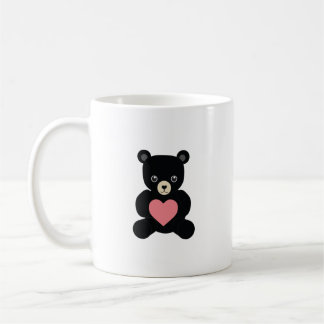Svart teddybjörn med hjärta kaffemugg