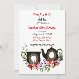 Svart Tekanna Blommigt eftermiddag High Tea 50 föd Inbjudningar
