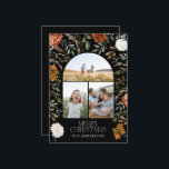 Svart terracotta 3-foto botaniskt elegant båge julkort<br><div class="desc">Svart teracotta blommigt botaniskt elegant fack för flera tre foto-God jul helgdag-kort.</div>