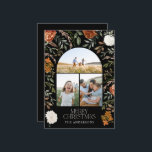 Svart terracotta 3-foto botaniskt elegant båge julkort<br><div class="desc">Svart teracotta blommigt botaniskt elegant fack för flera tre foto-God jul helgdag-kort.</div>