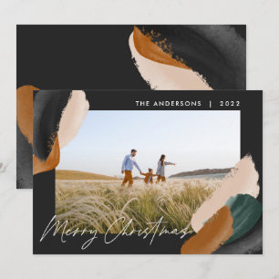 Svart terracotta - modernt, minimalt vattenfärgat  julkort