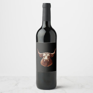 svart Texas longhorn Vinflaska Etikett