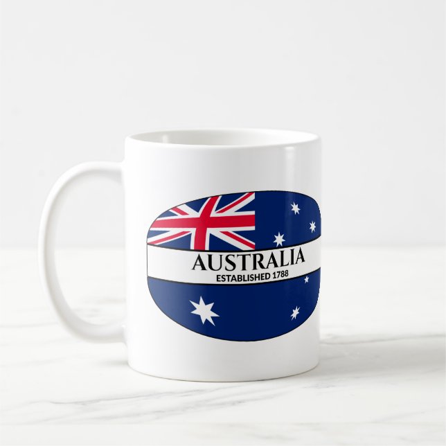 Svart text Australien Etablerad 1788 Flagga Kaffemugg (Vänster)