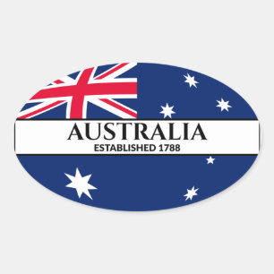 Svart text Australien Etablerad 1788 Flagga Ovalt Klistermärke
