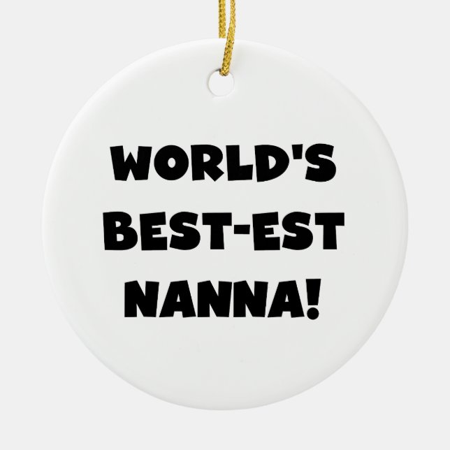 Svart text Bästa Nanna T-shirts och Gåvor Julgransprydnad Keramik (Framsidan)