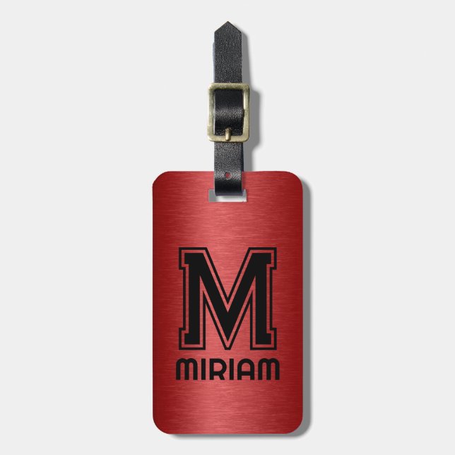 Svart text för Metallic Red Struktur Anpassningsba Bagagebricka (Vertikal Framsida)