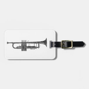 Svart text i Trumpet Shaped Ord Art Bagagebricka