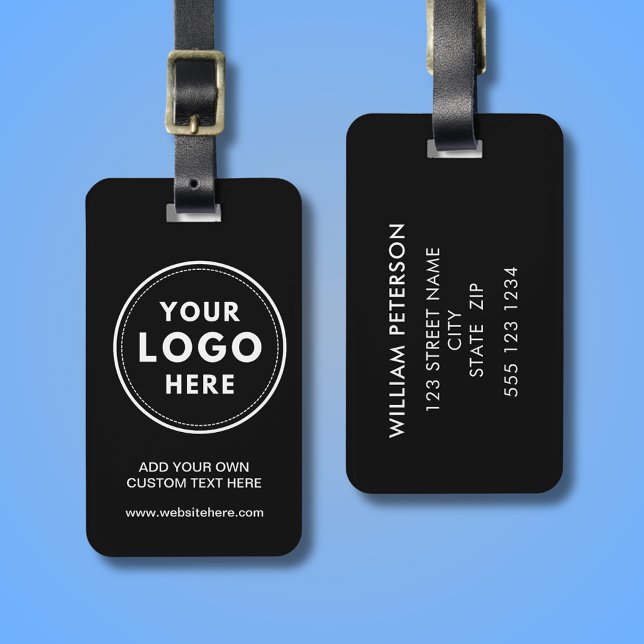 Svart text med enkel Logotyp Bagagebricka (Black logo professional business corporate travel luggage tag. Customize with own details.)