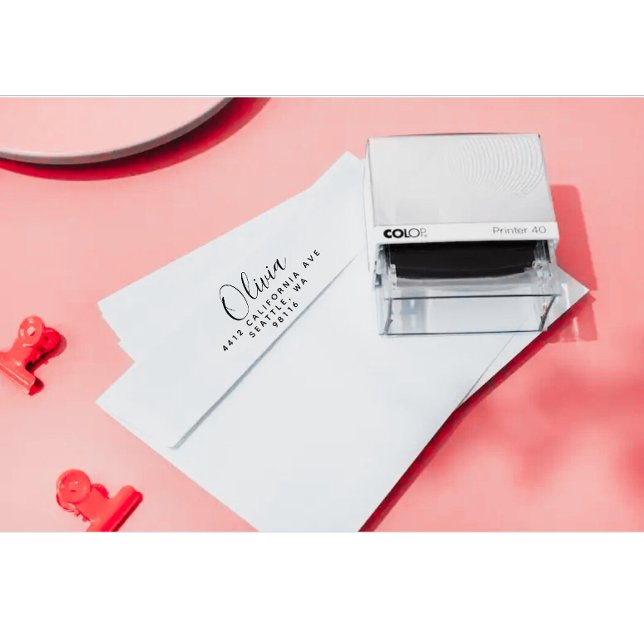 Svart text Namn i Returadress anpassningsbar Självfärgande Stämpel (Modern Custom return address self ink stamp)