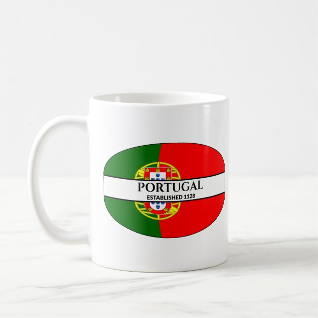 Svart text Portugal Etablerade 1128 Flagga Kaffemugg (Vänster)