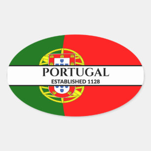Svart text Portugal Etablerade 1128 Flagga Ovalt Klistermärke