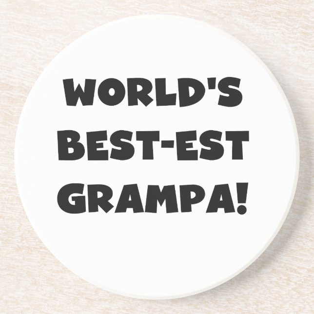 Svart text World's Best Grampa T-shirts Gifts Underlägg Sandsten (Framsidan)