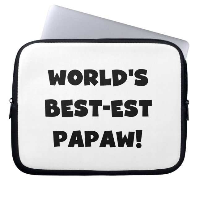 Svart text World's Best Papaw Gifts Laptop Sleeve (Framsidan)