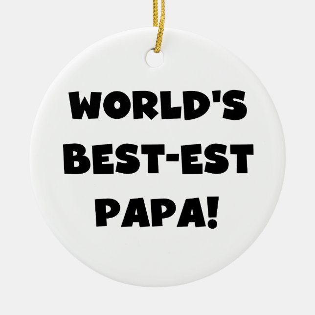 Svart text World's Best Pappa Tshirts and Gifts Julgransprydnad Keramik (Framsidan)