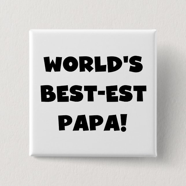 Svart text World's Best Pappa Tshirts and Gifts Knapp (Framsida)