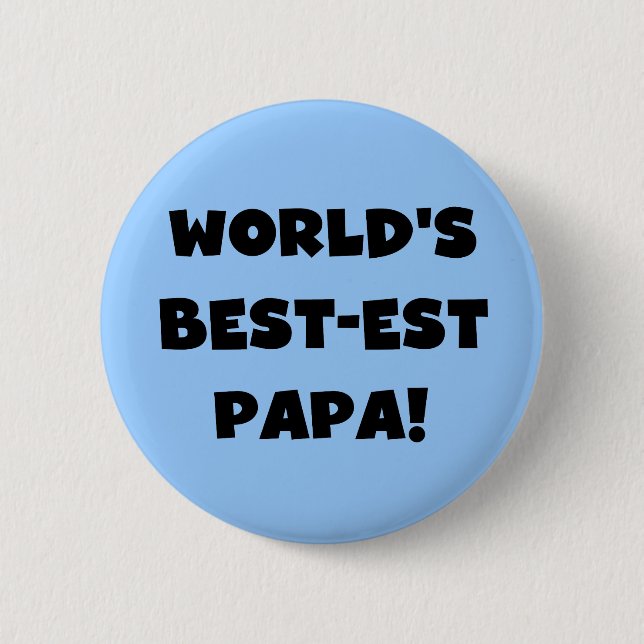 Svart text World's Best Pappa Tshirts and Gifts Knapp (Framsida)