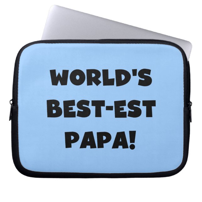 Svart text World's Best Pappa Tshirts and Gifts Laptop Sleeve (Framsidan)