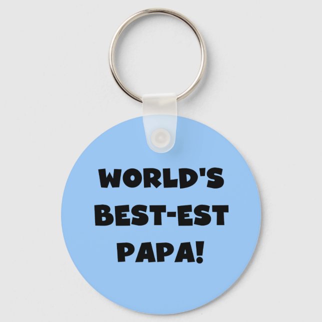 Svart text World's Best Pappa Tshirts and Gifts Nyckelring (Framsida)