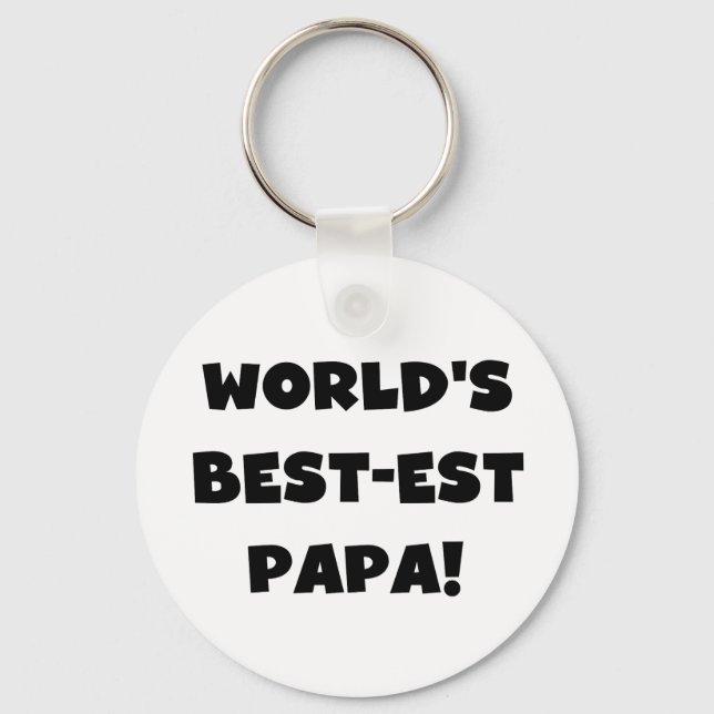 Svart text World's Best Pappa Tshirts and Gifts Nyckelring (Framsida)